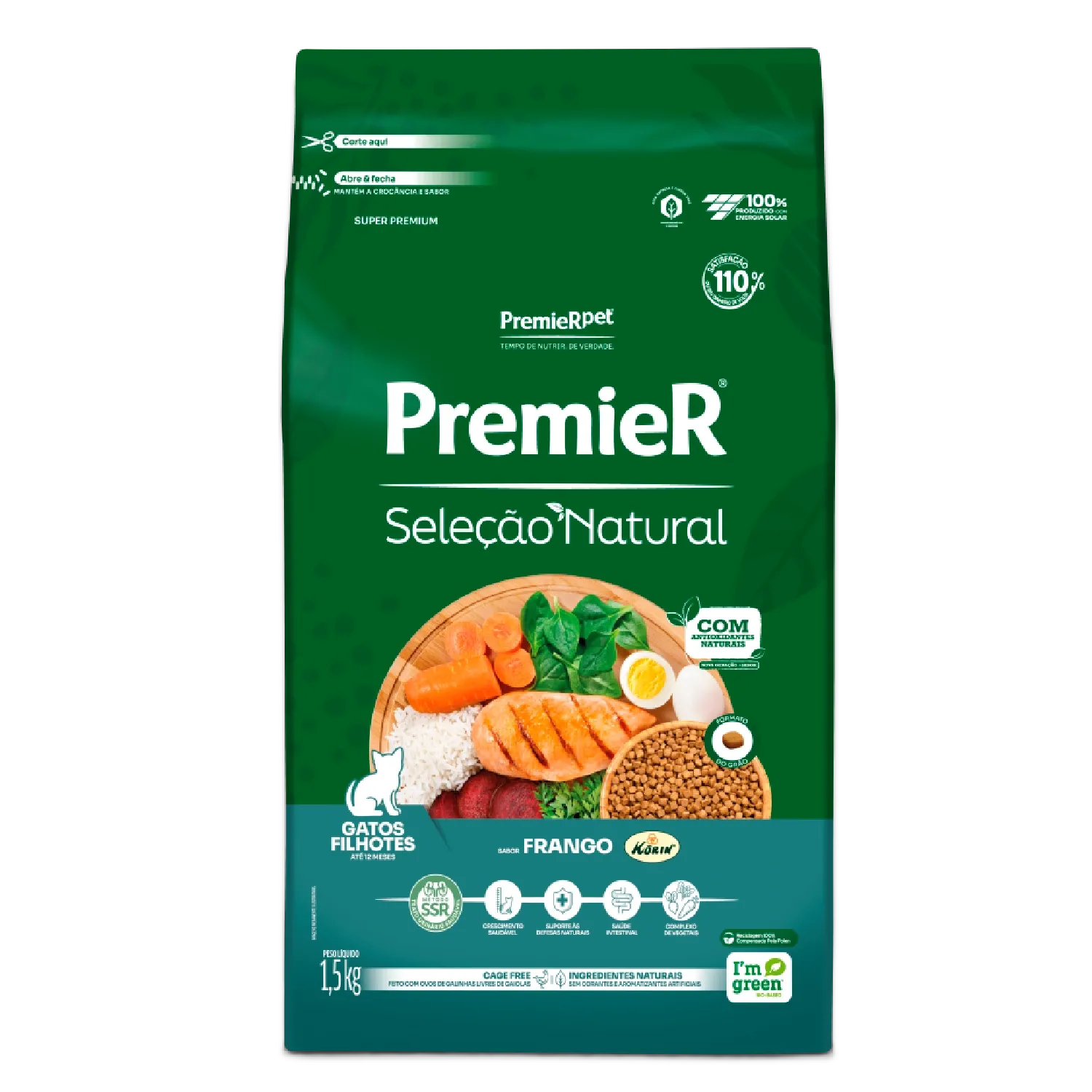 Racao Premier Selecao Natural Gatos Filhotes Frango 1.5kg frente